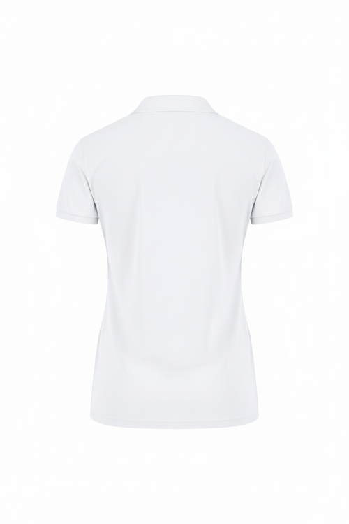 Playera blanca tipo polo para mujer (logo solo en frente)